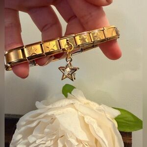 Gold-Tone Star Wrap Italian Charm Bracelet with Dangling Crystal Star